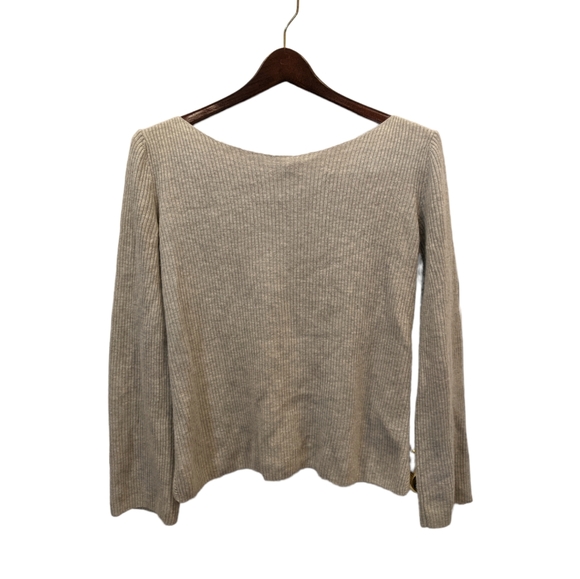 Aritzia Babaton Kitano Grey Boatneck Back-Wrap Ribbed Wool Blend Sweater Size S - Picture 4 of 15